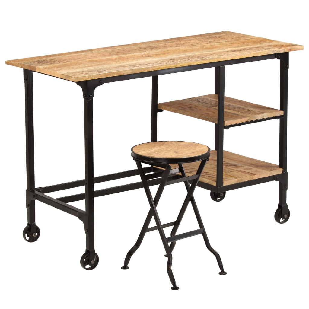 245261 vidaXL Desk with Folding Stool Solid Mango Wood 115x50x76 cm - Brown