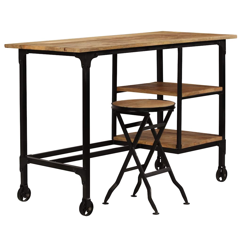 245261 vidaXL Desk with Folding Stool Solid Mango Wood 115x50x76 cm - Brown