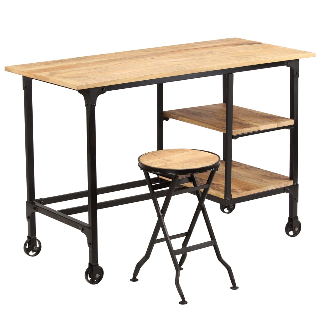 245261 vidaXL Desk with Folding Stool Solid Mango Wood 115x50x76 cm - Brown