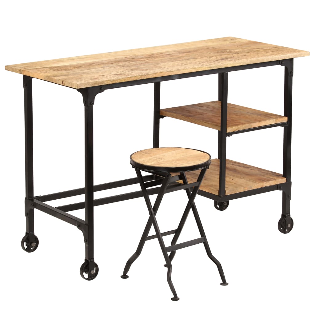 245261 vidaXL Desk with Folding Stool Solid Mango Wood 115x50x76 cm - Brown