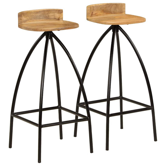 vidaXL Bar Stools 2 pcs Solid Mango Wood - Brown - 40 x 40 x 82 cm