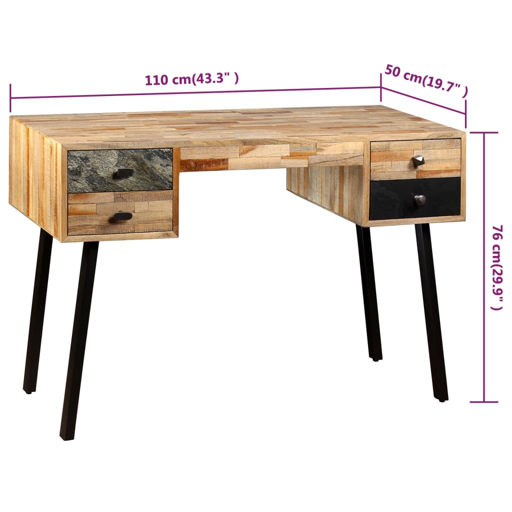 245402 vidaXL Writing Desk Solid Reclaimed Teak 110x50x76 cm - Multicolour