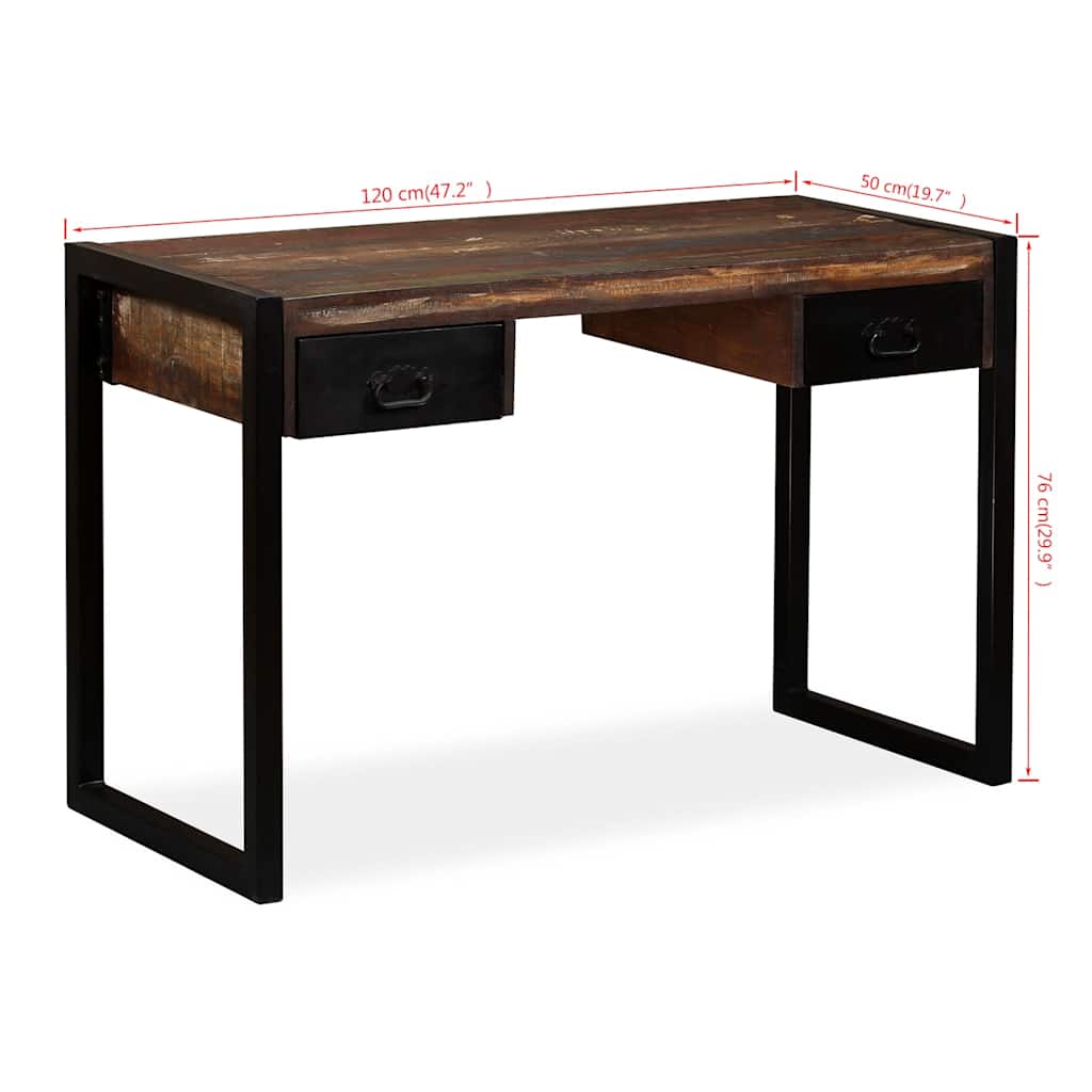 244905 vidaXL Desk with 2 Drawers Solid Reclaimed Wood 120x50x76 cm - Multicolour