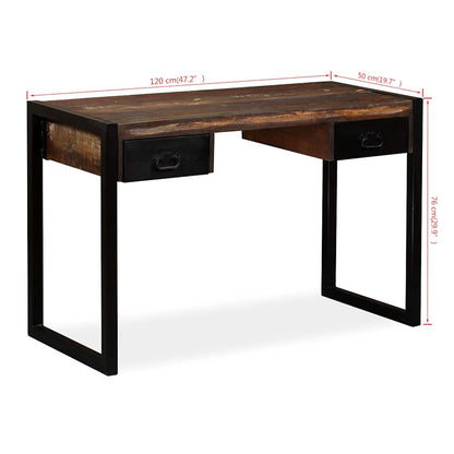 244905 vidaXL Desk with 2 Drawers Solid Reclaimed Wood 120x50x76 cm - Multicolour