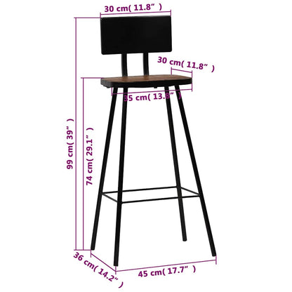 vidaXL Bar Stools 2 pcs Solid Reclaimed Wood - Brown - 45 x 36 x 99 cm