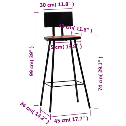 vidaXL Bar Stools 2 pcs Solid Reclaimed Wood - Brown - 45 x 36 x 99 cm - 68082