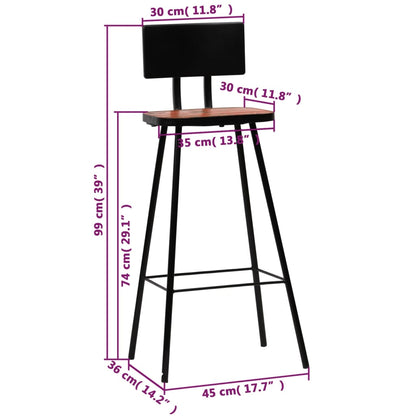 vidaXL Bar Stools 4 pcs Solid Reclaimed Wood - Brown - 45 x 36 x 99 cm - 68086