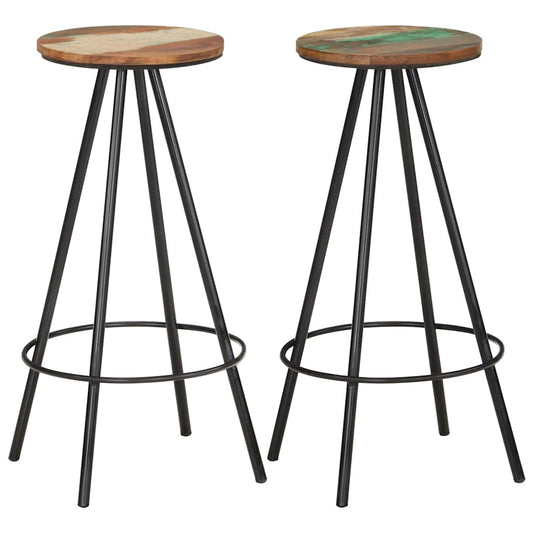 vidaXL Bar Stools 2 pcs Solid Reclaimed Wood - Brown - 30 x 76 x 30 cm