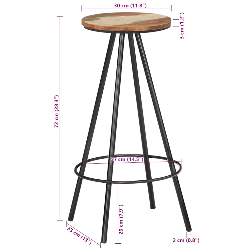 vidaXL Bar Stools 2 pcs Solid Reclaimed Wood - Brown - 30 x 76 x 30 cm