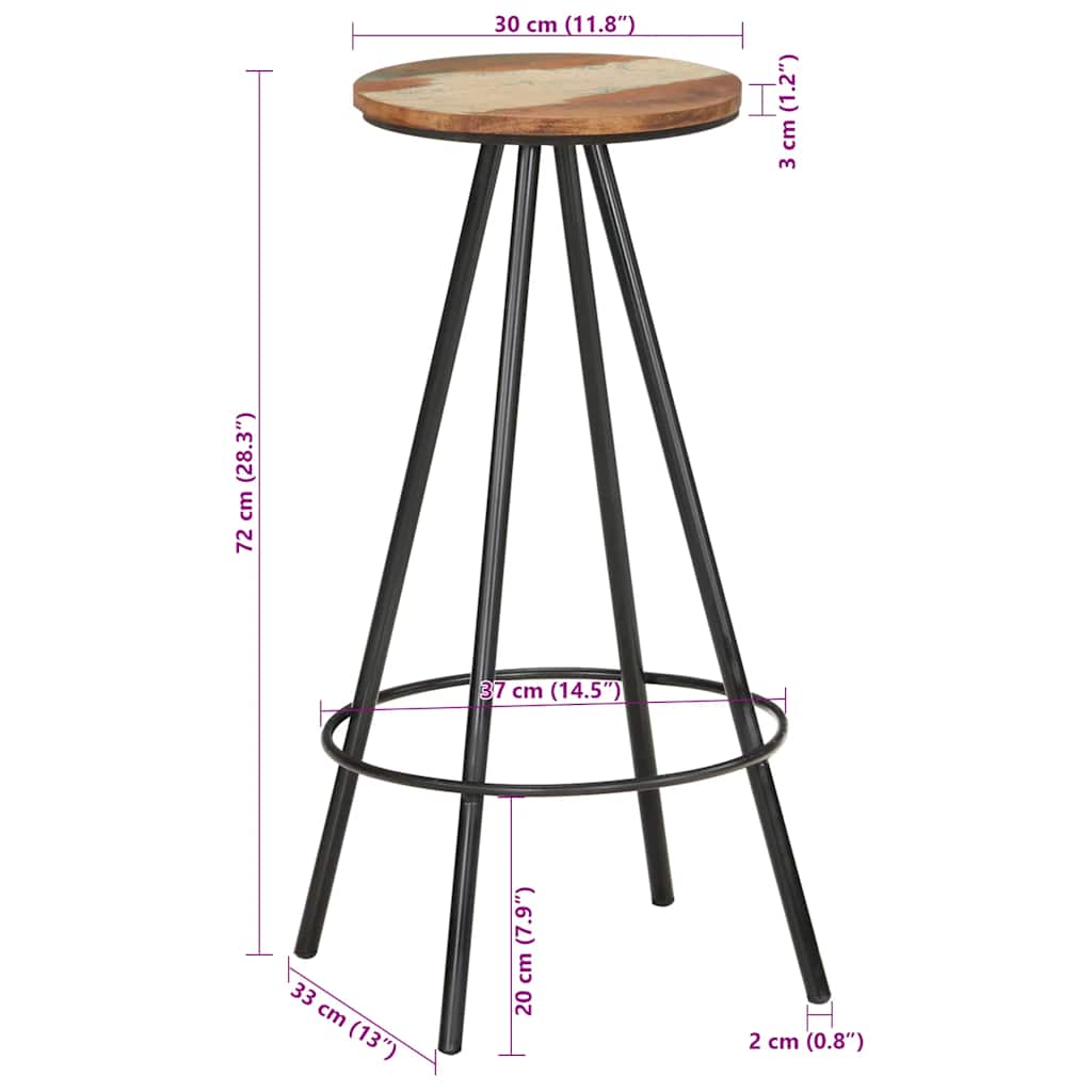 vidaXL Bar Stools 4 pcs Solid Reclaimed Wood - Brown - 30 x 76 x 30 cm