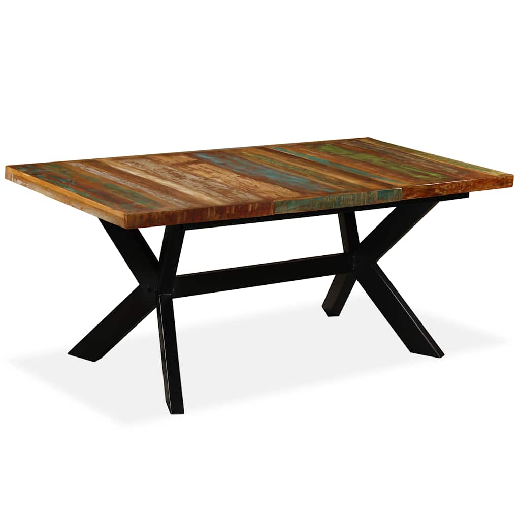 244804 vidaXL Dining Table Solid Reclaimed Wood and Steel Cross 180 cm - Brown - 180 x 90 x 76 cm