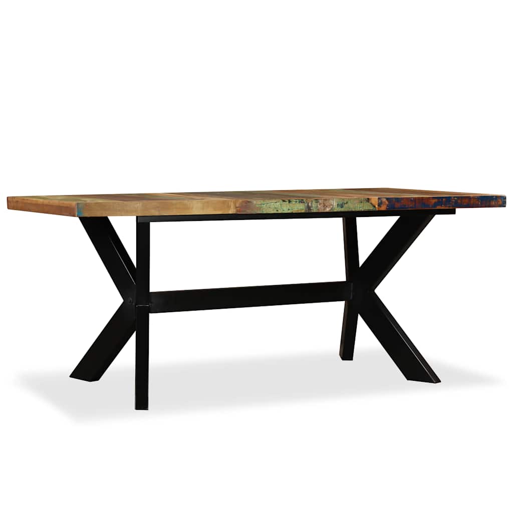 244804 vidaXL Dining Table Solid Reclaimed Wood and Steel Cross 180 cm - Brown - 180 x 90 x 76 cm
