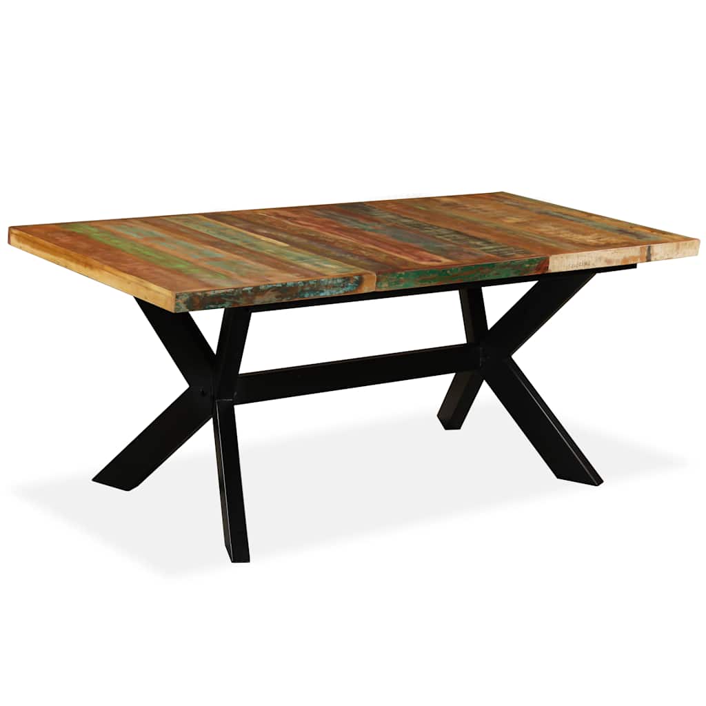 244804 vidaXL Dining Table Solid Reclaimed Wood and Steel Cross 180 cm - Brown - 180 x 90 x 76 cm