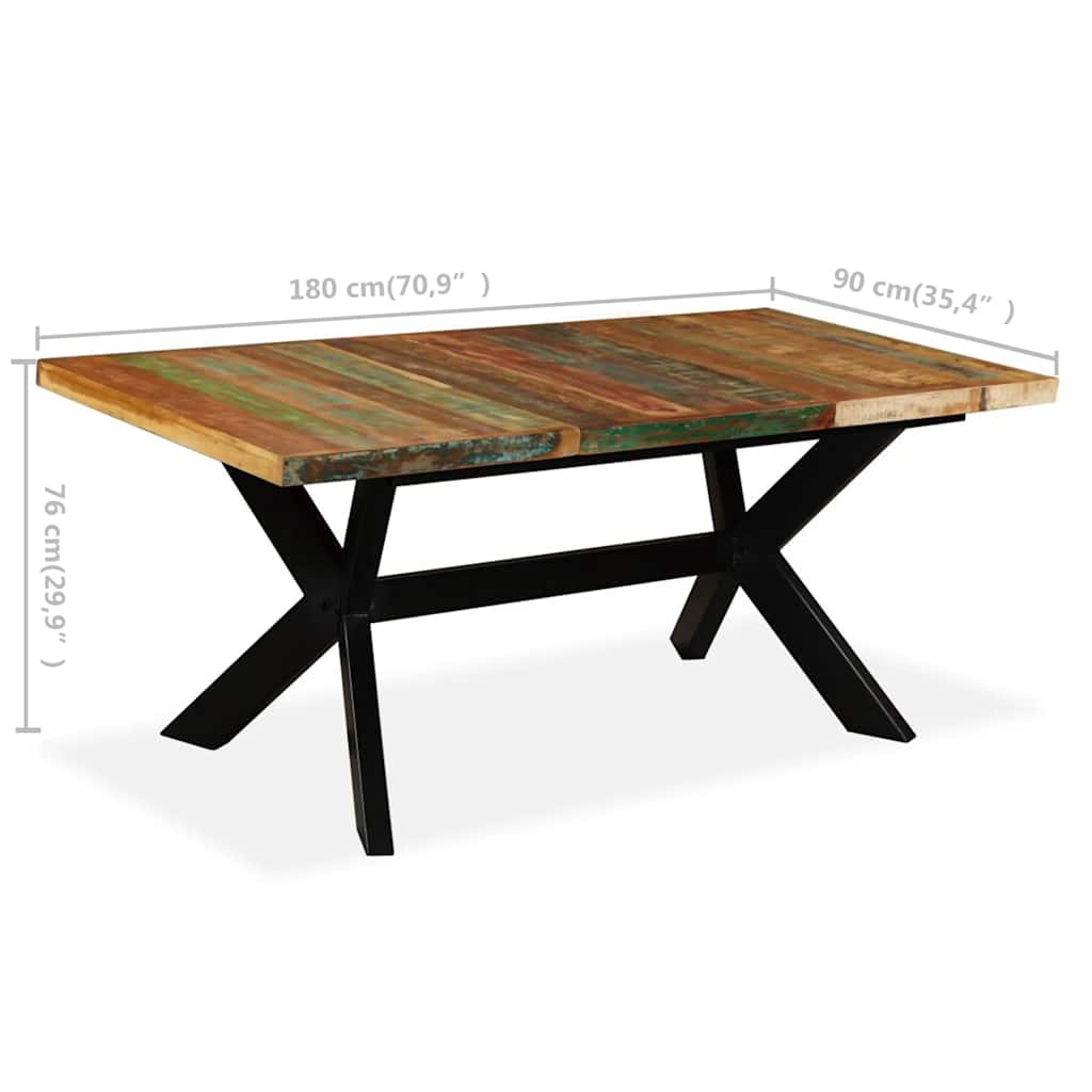 244804 vidaXL Dining Table Solid Reclaimed Wood and Steel Cross 180 cm - Brown - 180 x 90 x 76 cm