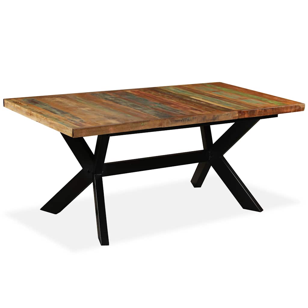 244804 vidaXL Dining Table Solid Reclaimed Wood and Steel Cross 180 cm - Brown - 180 x 90 x 76 cm