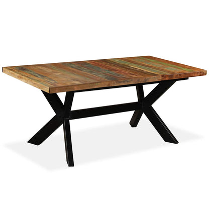 244804 vidaXL Dining Table Solid Reclaimed Wood and Steel Cross 180 cm - Brown - 180 x 90 x 76 cm