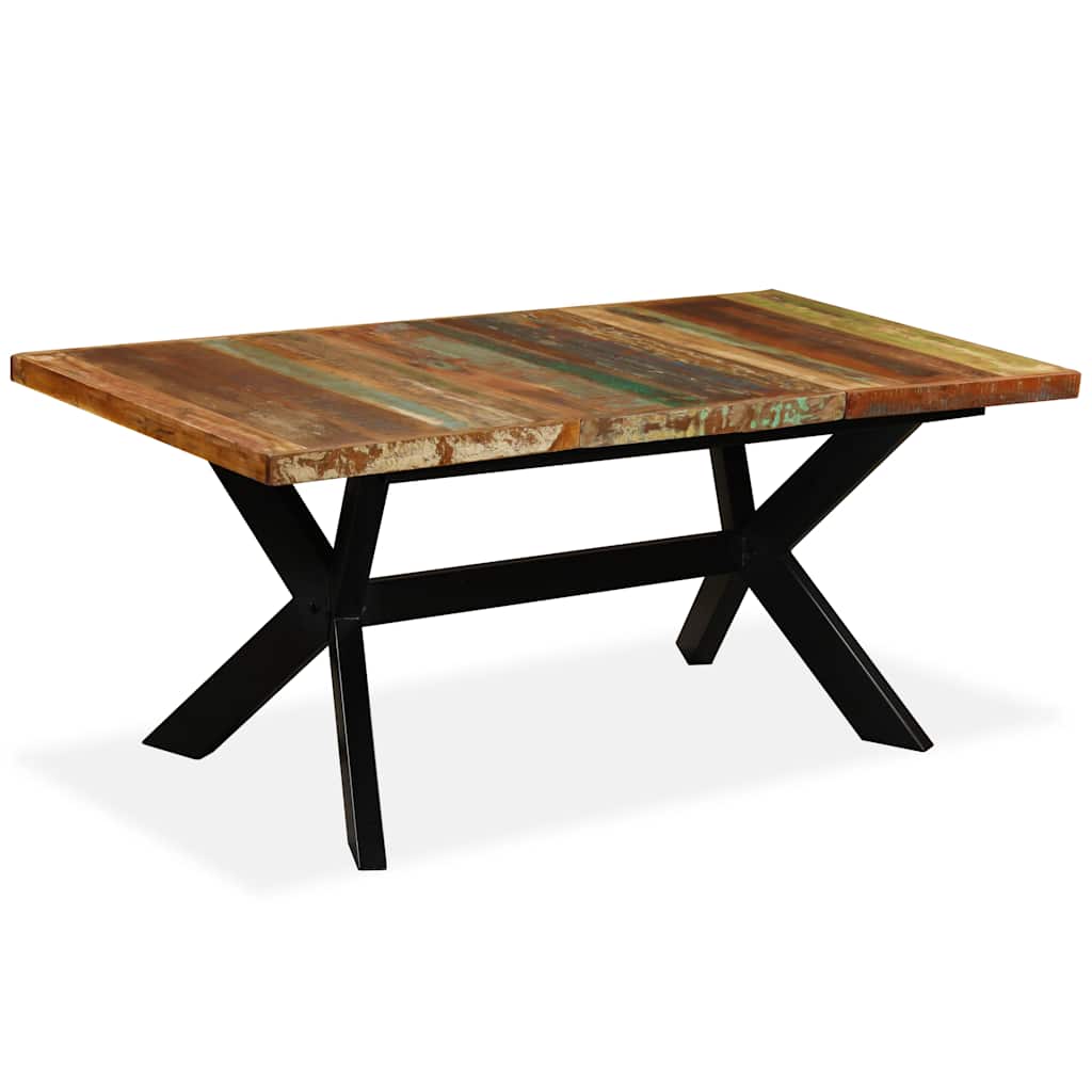 244804 vidaXL Dining Table Solid Reclaimed Wood and Steel Cross 180 cm - Brown - 180 x 90 x 76 cm