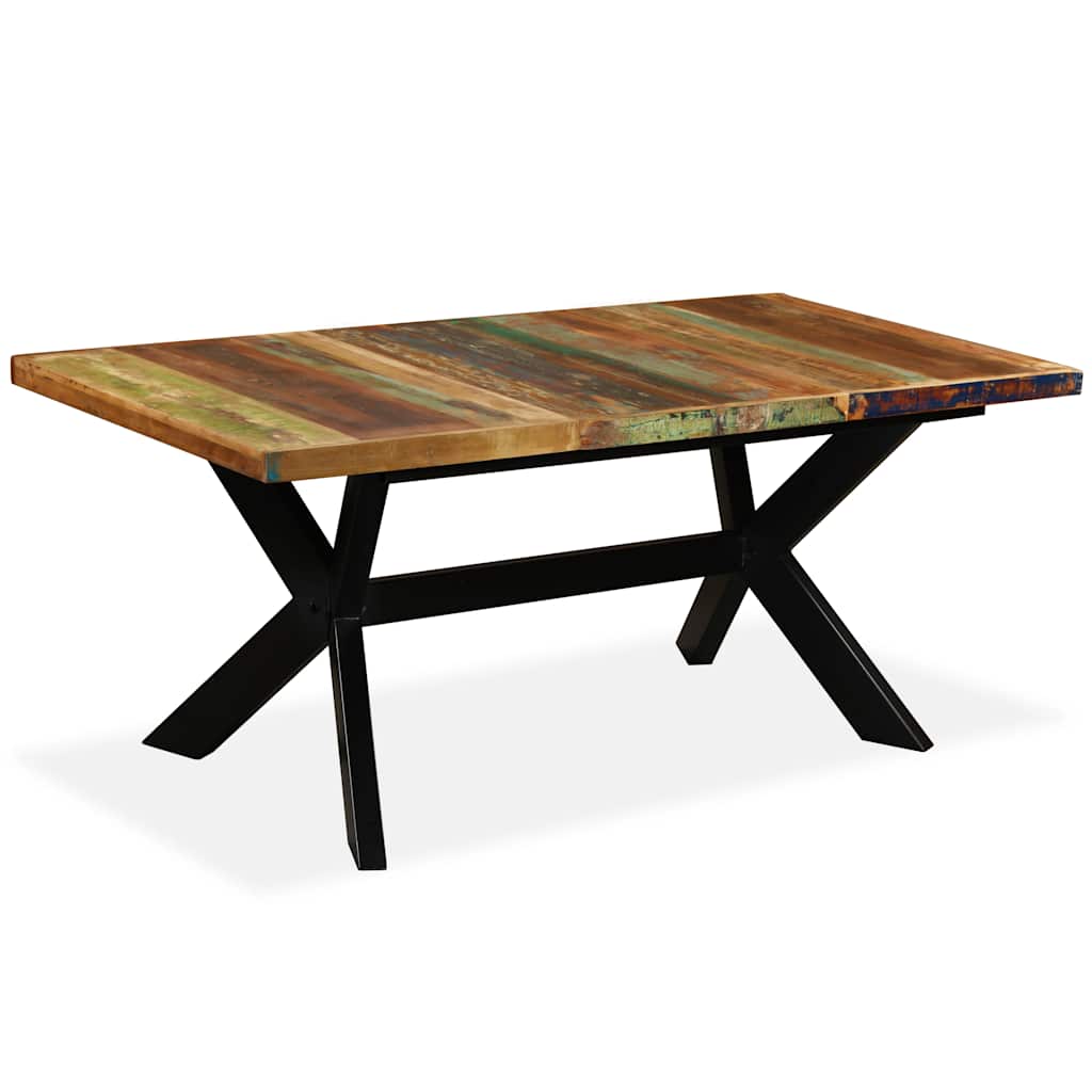 244804 vidaXL Dining Table Solid Reclaimed Wood and Steel Cross 180 cm - Brown - 180 x 90 x 76 cm