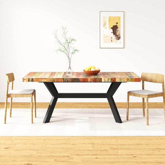 244804 vidaXL Dining Table Solid Reclaimed Wood and Steel Cross 180 cm - Brown - 180 x 90 x 76 cm