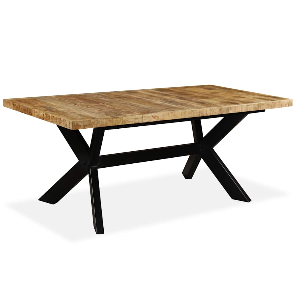 244805 vidaXL Dining Table Solid Mango Wood and Steel Cross 180 cm - Brown - 180 x 90 x 76 cm