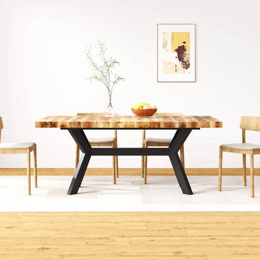244805 vidaXL Dining Table Solid Mango Wood and Steel Cross 180 cm - Brown - 180 x 90 x 76 cm