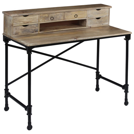 244947 vidaXL Writing Desk Solid Mango Wood and Steel 110x50x96 cm - Brown