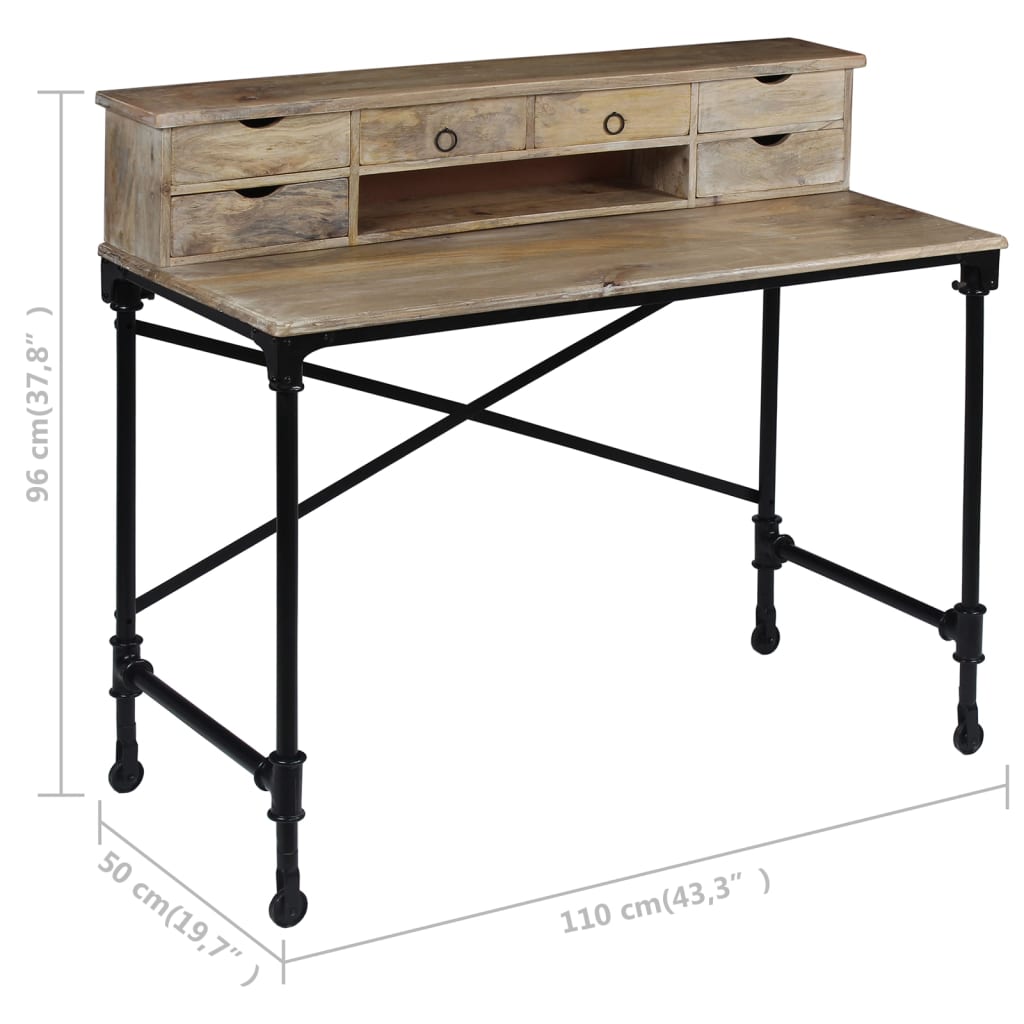 244947 vidaXL Writing Desk Solid Mango Wood and Steel 110x50x96 cm - Brown
