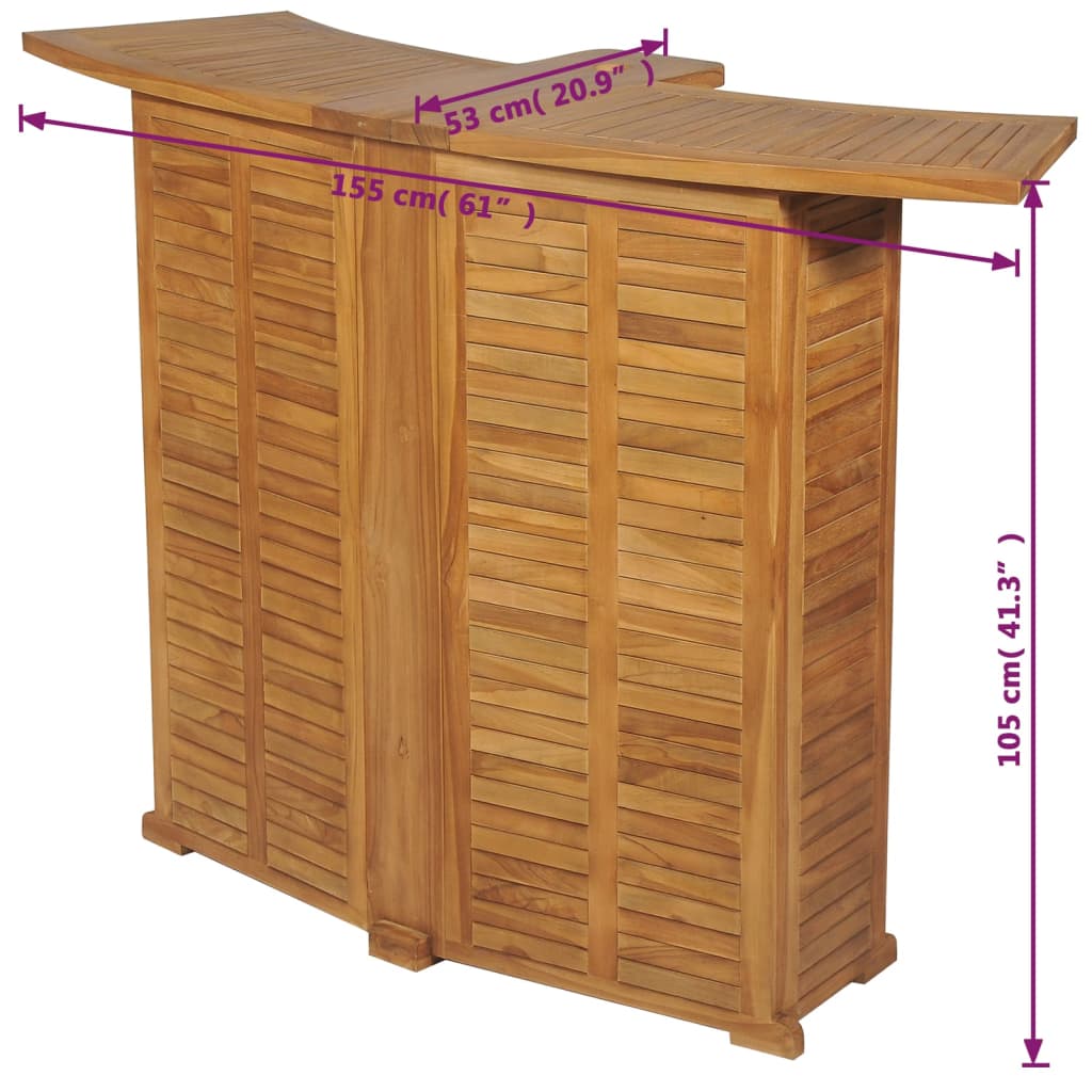 vidaXL Folding Bar Table 155x53x105 cm Solid Teak Wood - Brown