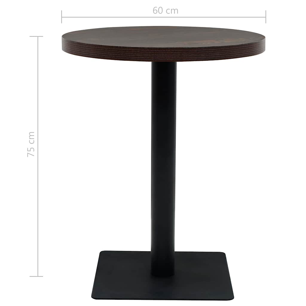 vidaXL Bistro Table MDF and Steel Round 60x75 cm Dark Ash - Brown - 60 x 75 x 60 cm