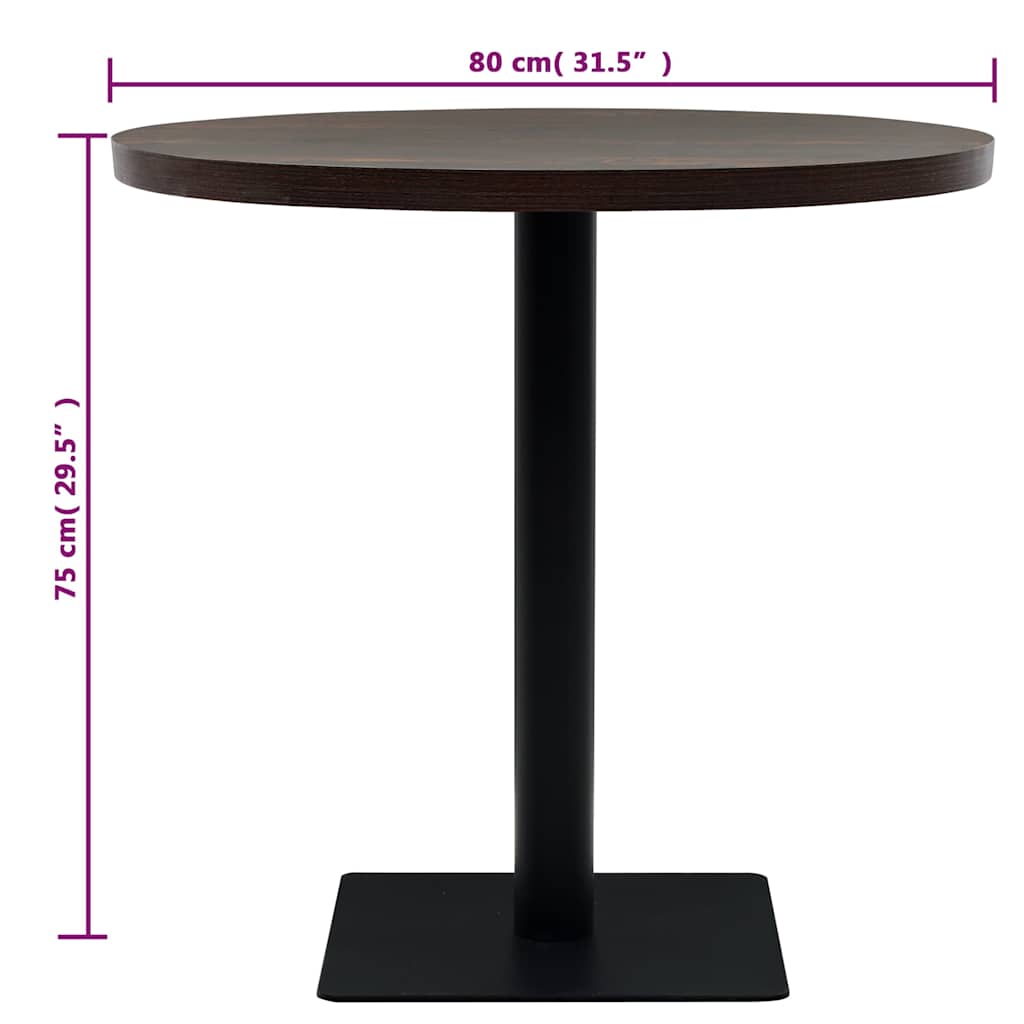 vidaXL Bistro Table MDF and Steel Round 80x75 cm Dark Ash - Brown - 80 x 75 x 80 cm