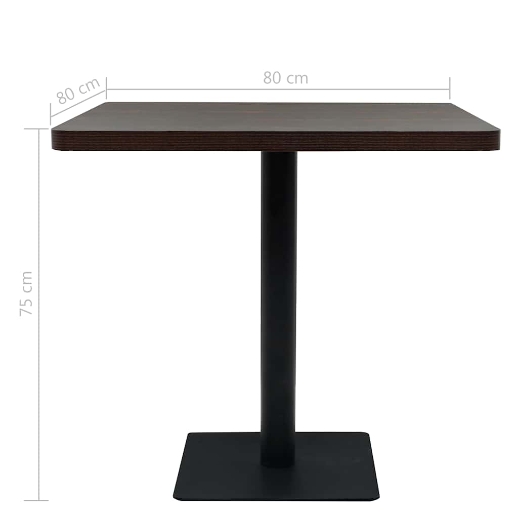 vidaXL Bistro Table MDF and Steel Square 80x80x75 cm Dark Ash - Brown