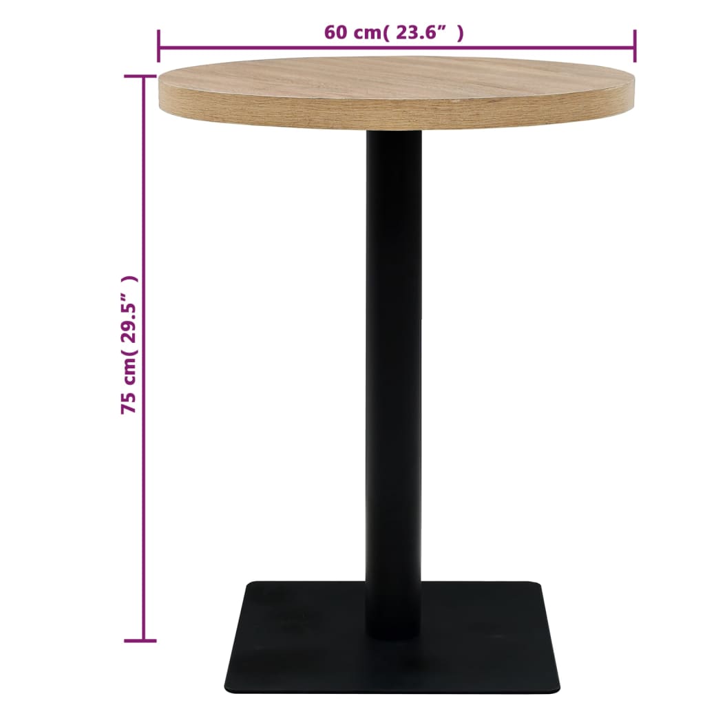 vidaXL Bistro Table MDF and Steel Round 60x75 cm Oak Colour - Beige - 60 x 75 x 60 cm