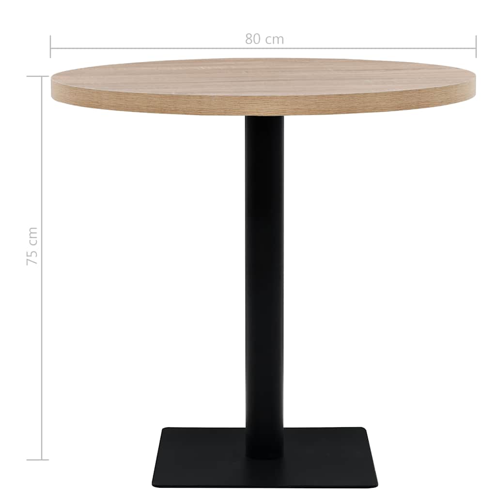 vidaXL Bistro Table MDF and Steel Round 80x75 cm Oak Colour - Beige - 80 x 75 x 80 cm