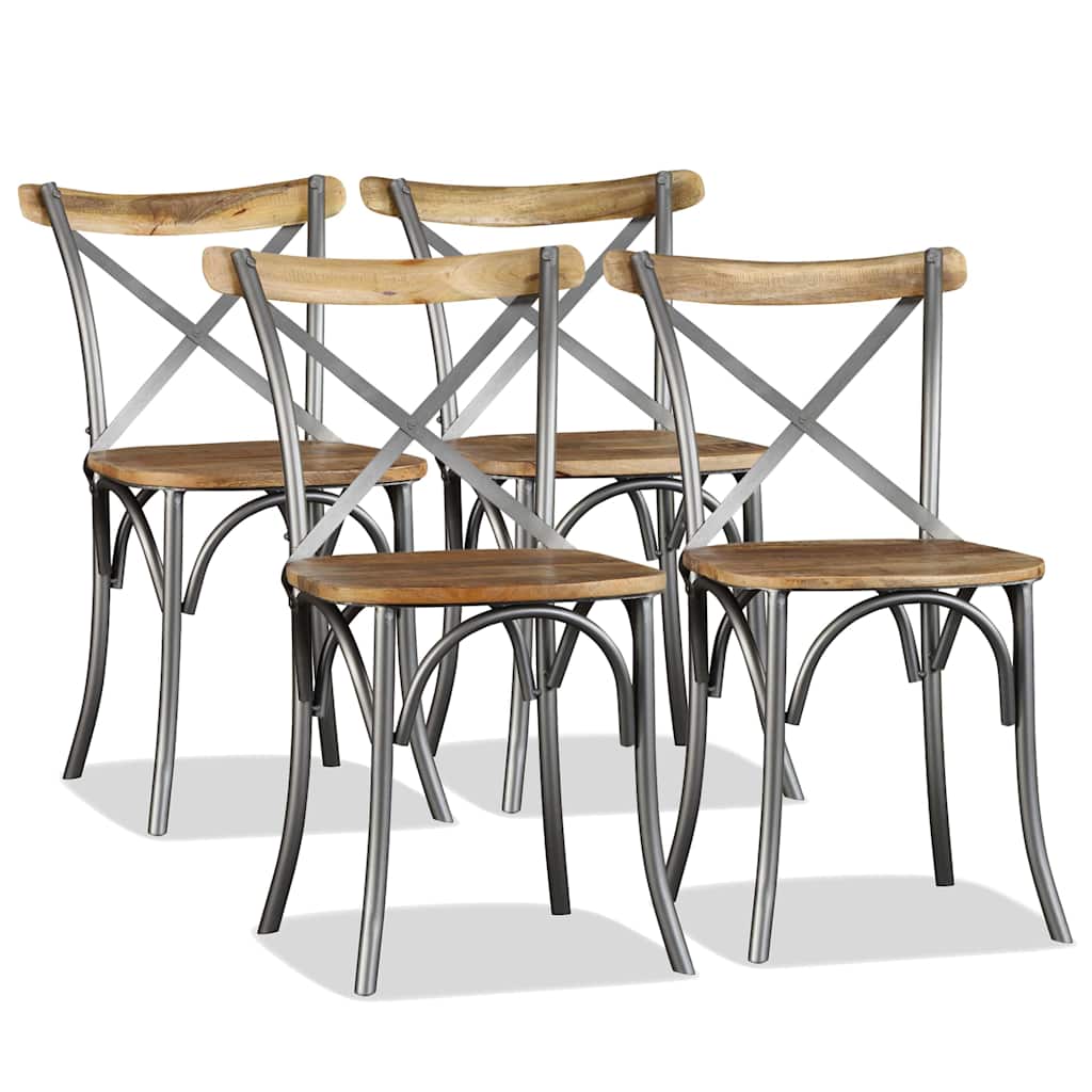 vidaXL Dining Chairs 4 pcs Solid Mango Wood and Steel Cross Back - Multicolour - 51 x 52 x 84 cm