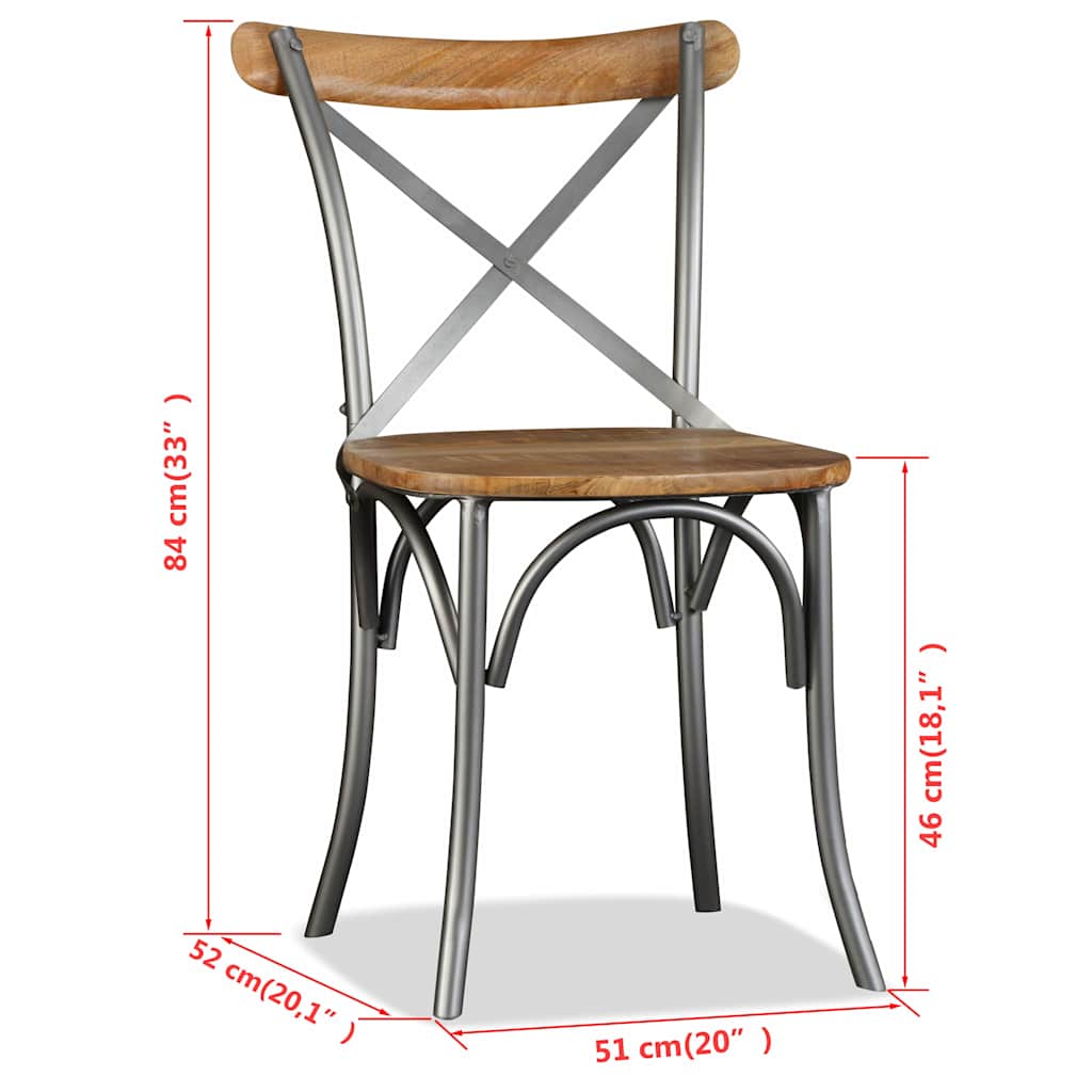 vidaXL Dining Chairs 4 pcs Solid Mango Wood and Steel Cross Back - Multicolour - 51 x 52 x 84 cm