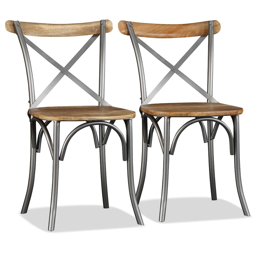 vidaXL Dining Chairs 4 pcs Solid Mango Wood and Steel Cross Back - Multicolour - 51 x 52 x 84 cm