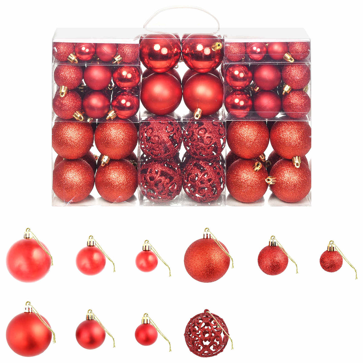 245710 vidaXL 100 Piece Christmas Ball Set 3/4/6 cm Red - 6 x 6 x 6 cm
