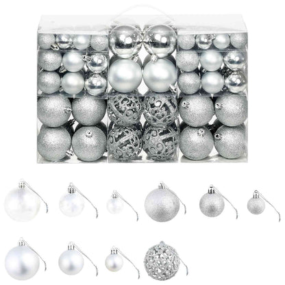 245712 vidaXL 100 Piece Christmas Ball Set 3/4/6 cm Silver - 6 x 6 x 6 cm