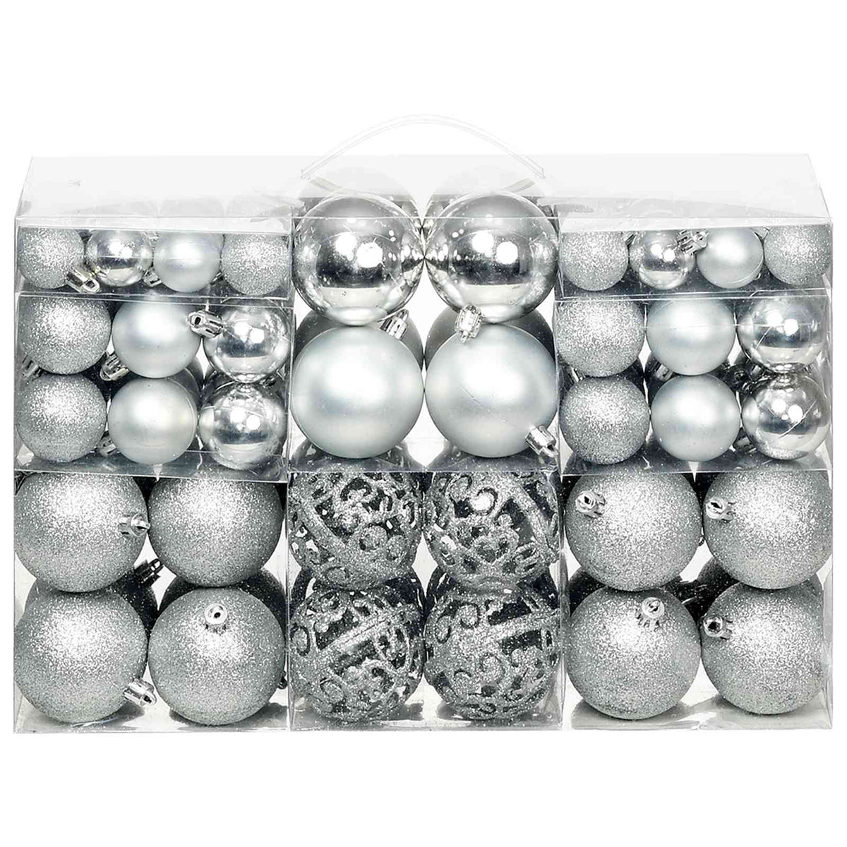 245712 vidaXL 100 Piece Christmas Ball Set 3/4/6 cm Silver - 6 x 6 x 6 cm