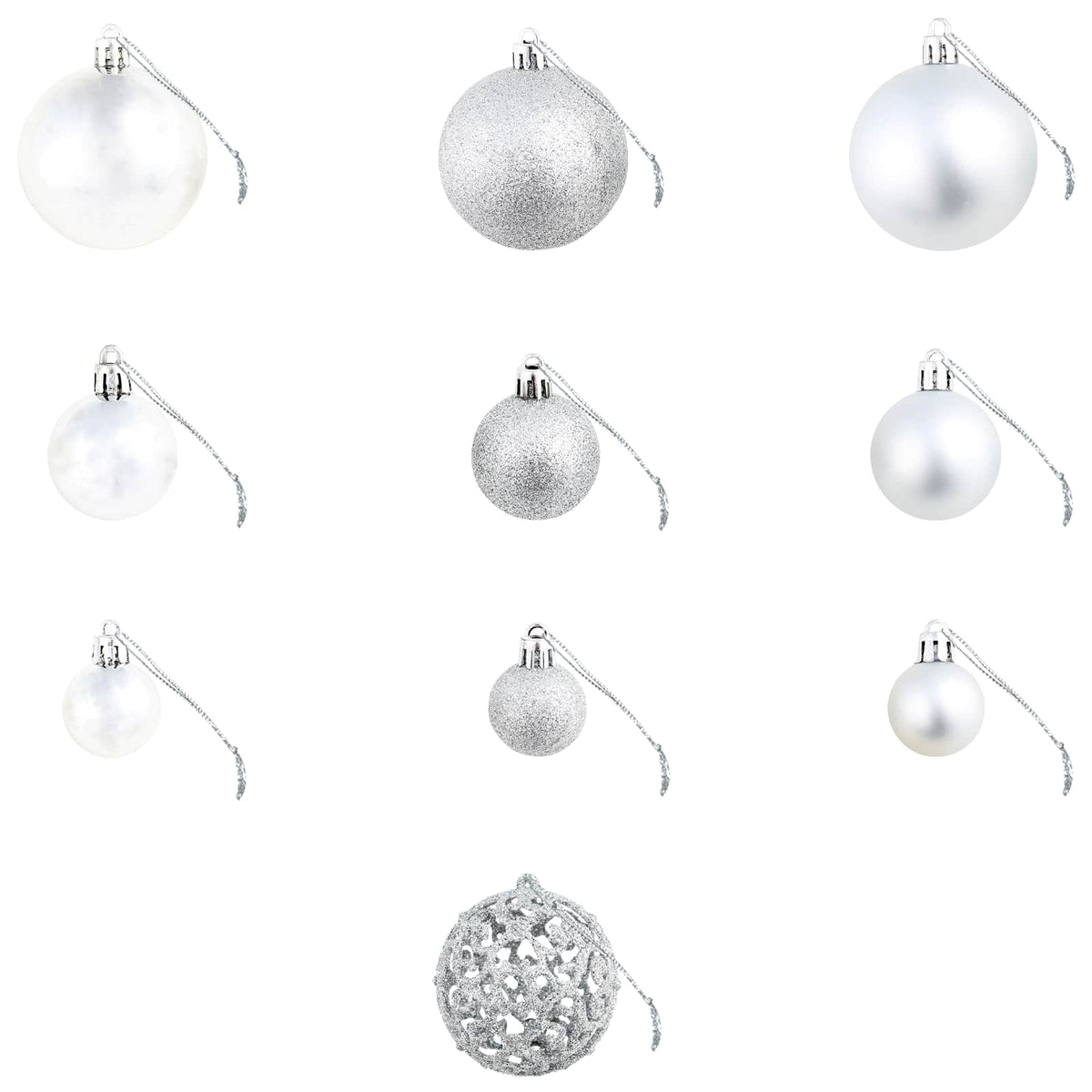 245712 vidaXL 100 Piece Christmas Ball Set 3/4/6 cm Silver - 6 x 6 x 6 cm