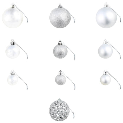 245712 vidaXL 100 Piece Christmas Ball Set 3/4/6 cm Silver - 6 x 6 x 6 cm