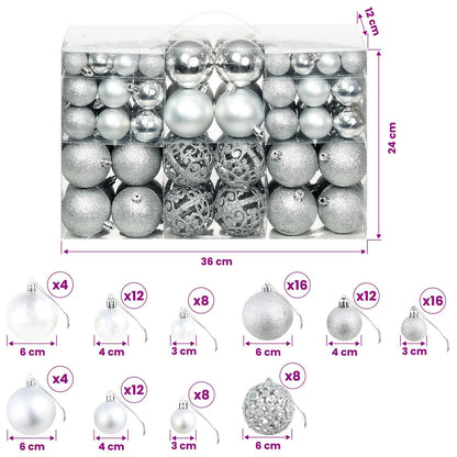 245712 vidaXL 100 Piece Christmas Ball Set 3/4/6 cm Silver - 6 x 6 x 6 cm