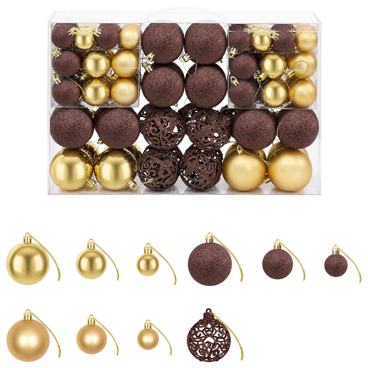 245714 vidaXL 100 Piece Christmas Ball Set 3/4/6 cm Brown/Bronze/Gold - Multicolour - 6 x 6 x 6 cm