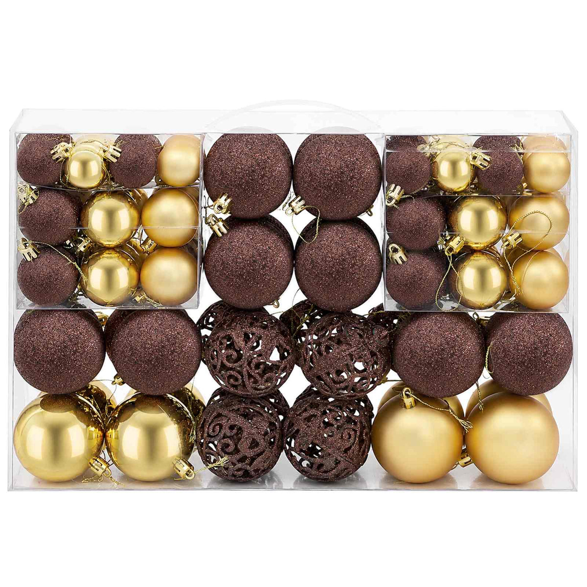 245714 vidaXL 100 Piece Christmas Ball Set 3/4/6 cm Brown/Bronze/Gold - Multicolour - 6 x 6 x 6 cm