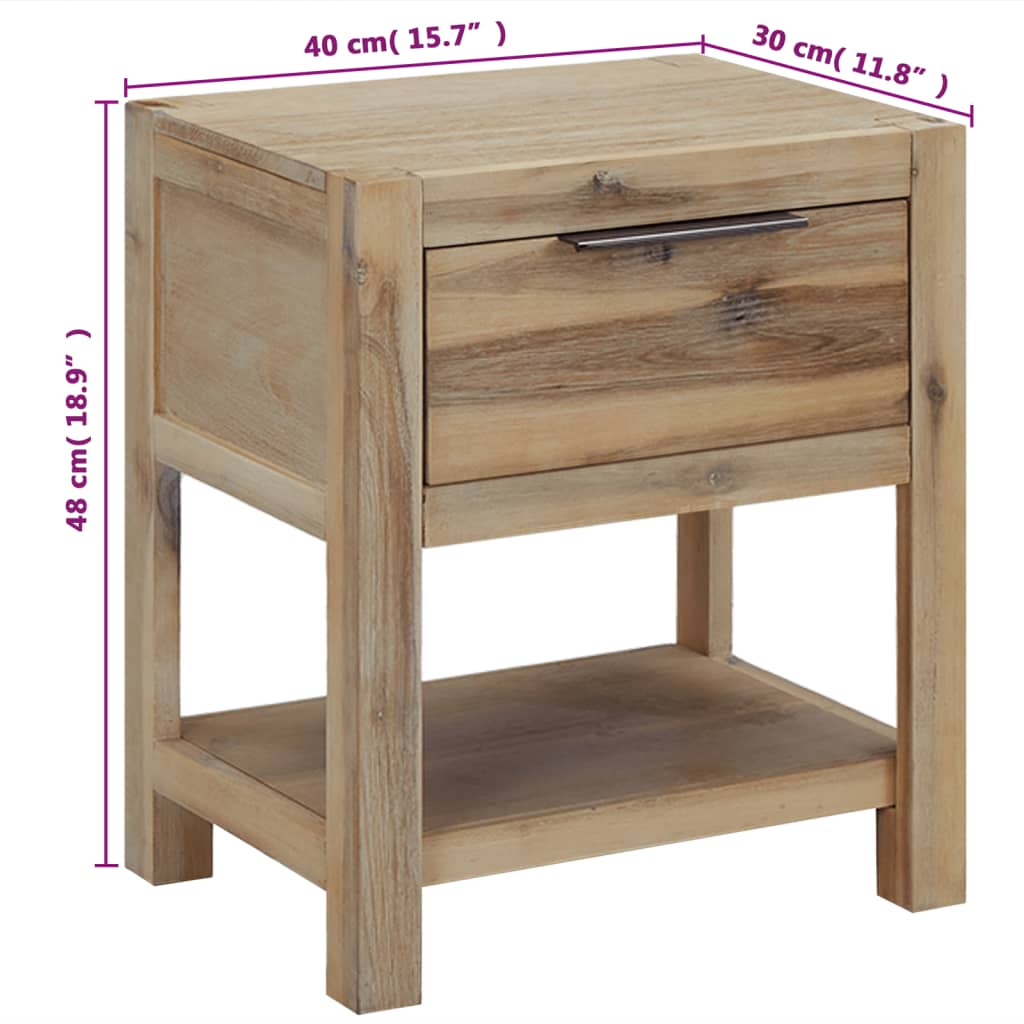 vidaXL Nightstand with Drawer 40x30x48 cm Solid Acacia Wood - Brown