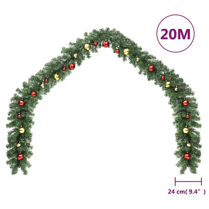 246408 vidaXL Christmas Garland Decorated with Baubles and LED Lights 20 m - Gre - 2000 x 24 x 24 cm
