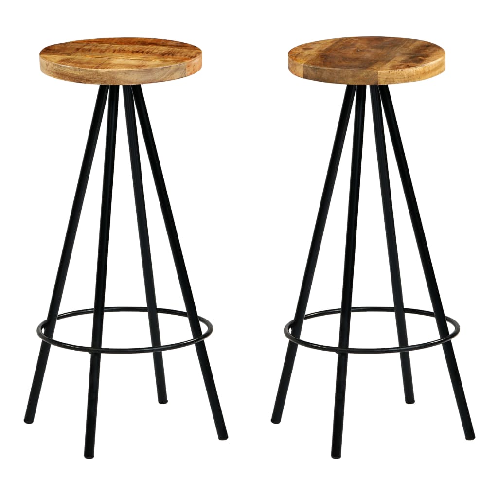 vidaXL Bar Stools 2 pcs Solid Mango Wood - Brown - 30 x 30 x 76 cm