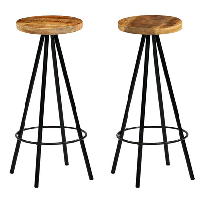 vidaXL Bar Stools 2 pcs Solid Mango Wood - Brown - 30 x 30 x 76 cm