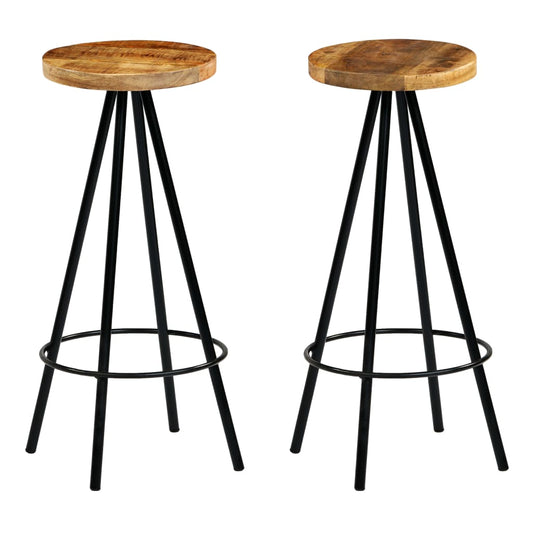 vidaXL Bar Stools 2 pcs Solid Mango Wood - Brown - 30 x 30 x 76 cm