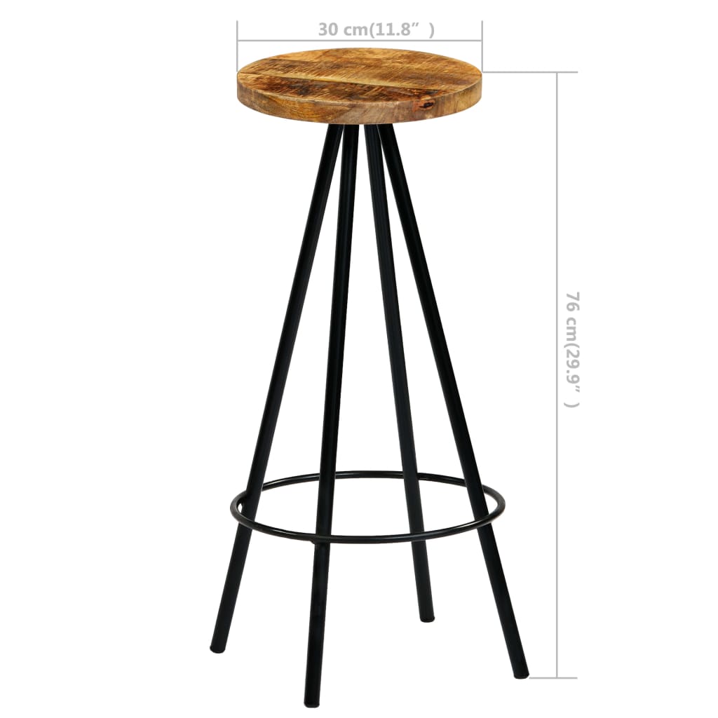 vidaXL Bar Stools 2 pcs Solid Mango Wood - Brown - 30 x 30 x 76 cm